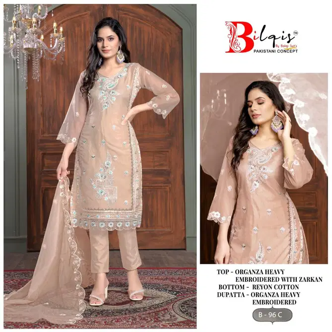 Bilqis B 96 A To D Organza Pakistani Suits Wholesale Price In Surat
